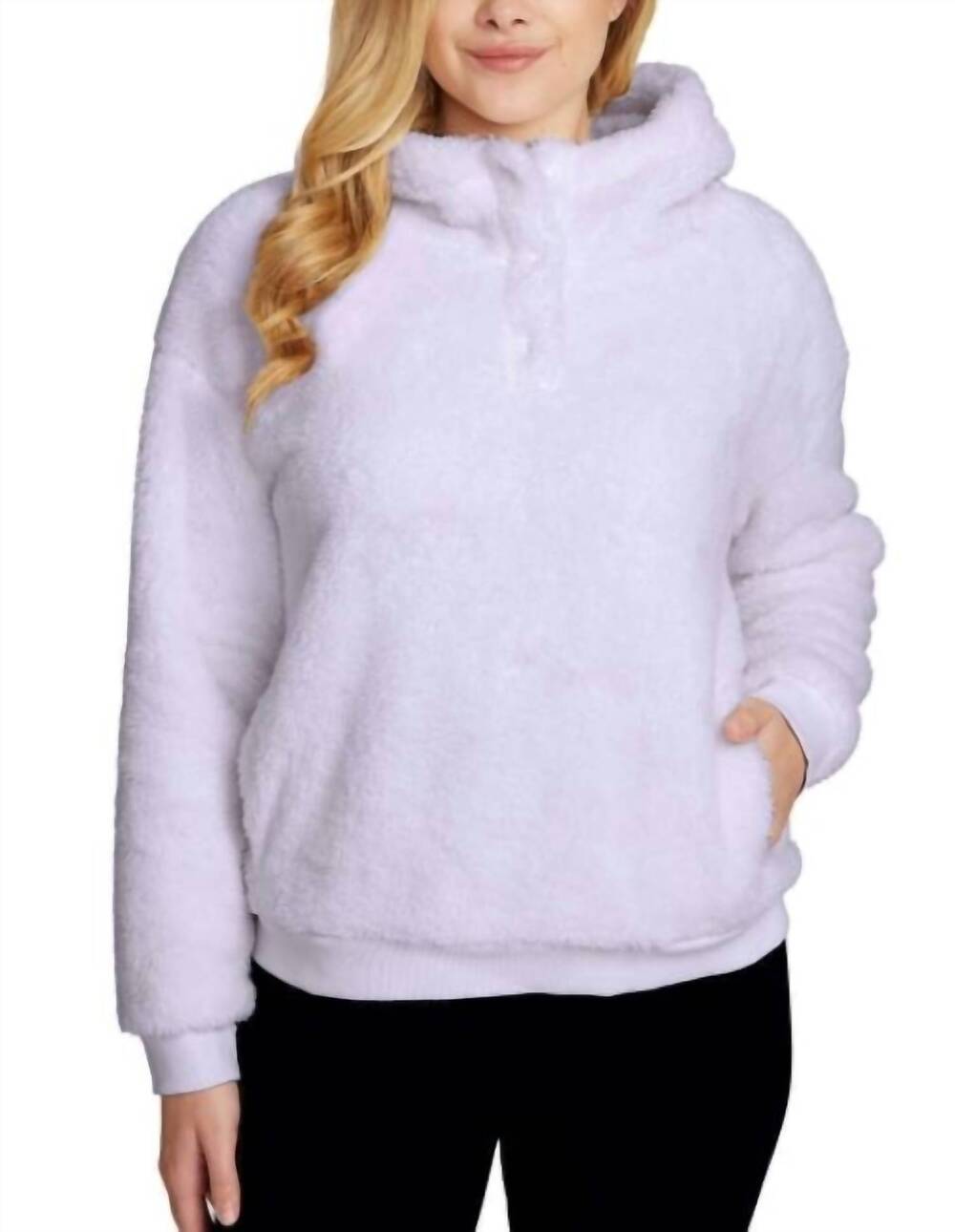 NEW LUKKA LUX fleece lined funnel neck with buttons hoodie in white